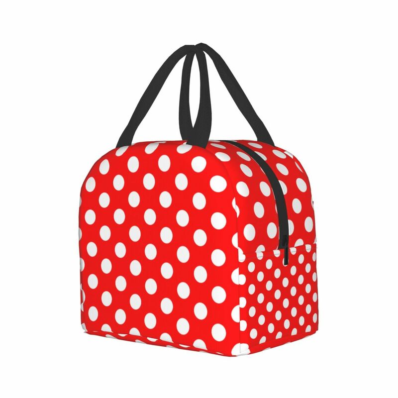 Luxo Polka Dot Red Lunch Bag Para As Mulheres Crianças Escola Resuable Térmico Isolado Cooler Quente Lunch Box Camping Viagem Piquenique Sacos