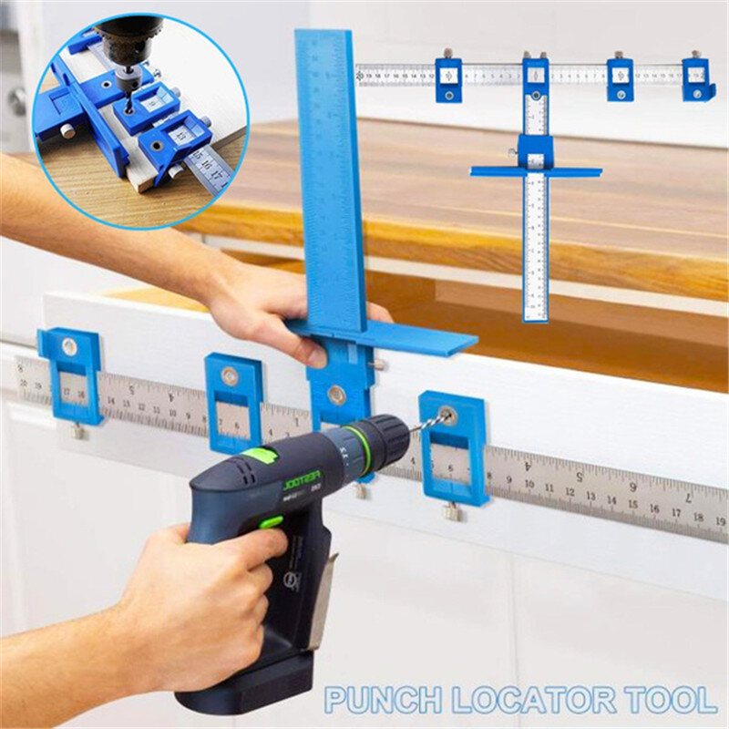 New Punch Locator Drill Guide Kit Assistant Installation Tool Cabinet Hardware Locator Wood Drilling Woodworking Tool Ruler