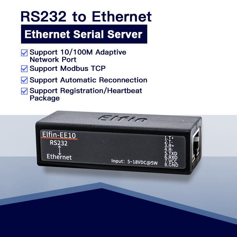 Serial Port Device Server, RS232 para Ethernet, Suporte TCP/IP, Telnet, Modbus, Protocolo TCP, EE10, Suporte RS232