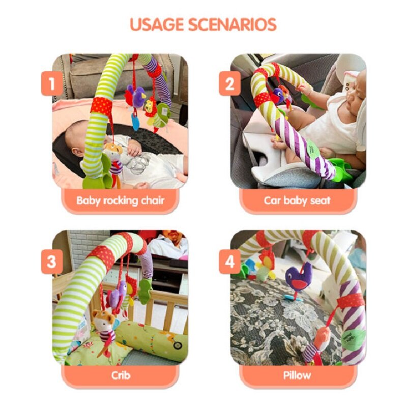 Berços móveis com Sino Suspenso para Bebês, Cribs Toy, Stroller Play Arch, Brinquedos Cama para Recém-nascidos, 6 a 12 Meses