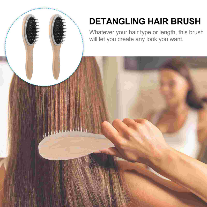 Detangling Hair Brush com cabo de madeira, Pentes para cabelos molhados e secos, 2pcs