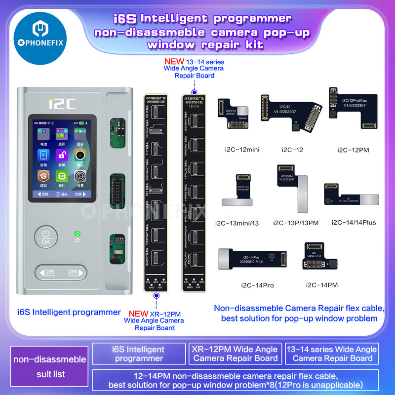 I2C i6S 배터리 플렉스 케이블 프로그래머, 아이폰 X 11 12 13 14 15 프로 맥스, 오리지널 컬러 후면 카메라, 지문 얼굴 ID 수리