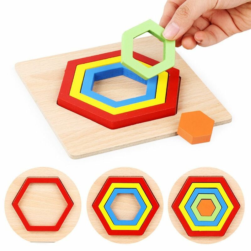 Rompecabezas de madera con forma geométrica para padres e hijos, juguete de aprendizaje preescolar, 3D, cognitivo, Montessori