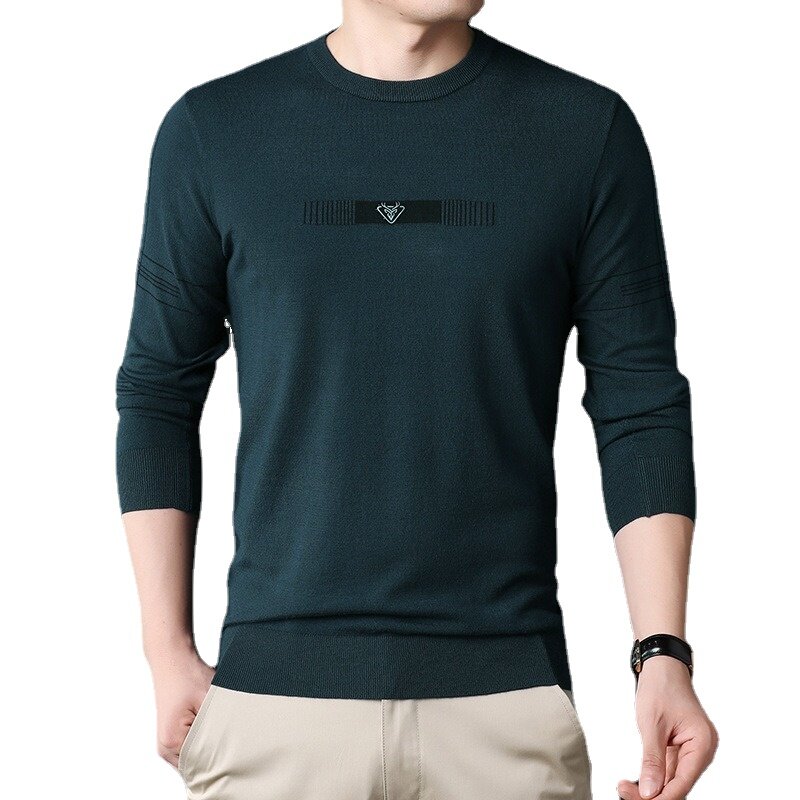 Suéter de manga comprida masculino com gola redonda, pulôver monocromático, suéter de malha quente, moda casual, novo, outono e inverno, 2023