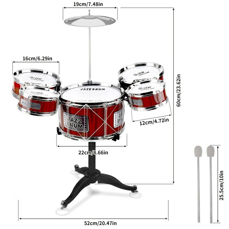 Детский барабанный набор музыкальная игрушка барабанный Набор для малышей джазовый барабанный набор с табуретом, 2 барабанных палочки, тарелка и 5 барабанных музыкальных инструментов