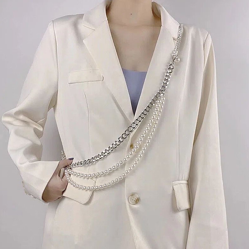 Cinturón Vintage de perlas de imitación para mujer, cadena corporal de empalme, alta calidad, multicapa, exquisito, accesorios de joyería