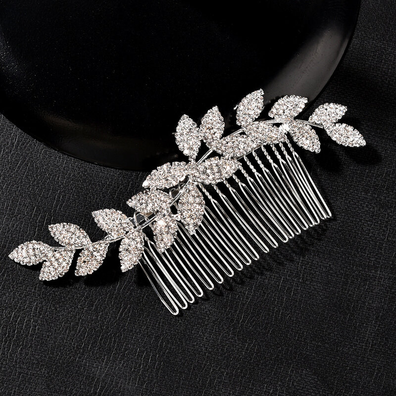 Sisir rambut berlian imitasi bentuk daun, aksesori rambut logam paduan mewah untuk pesta putri