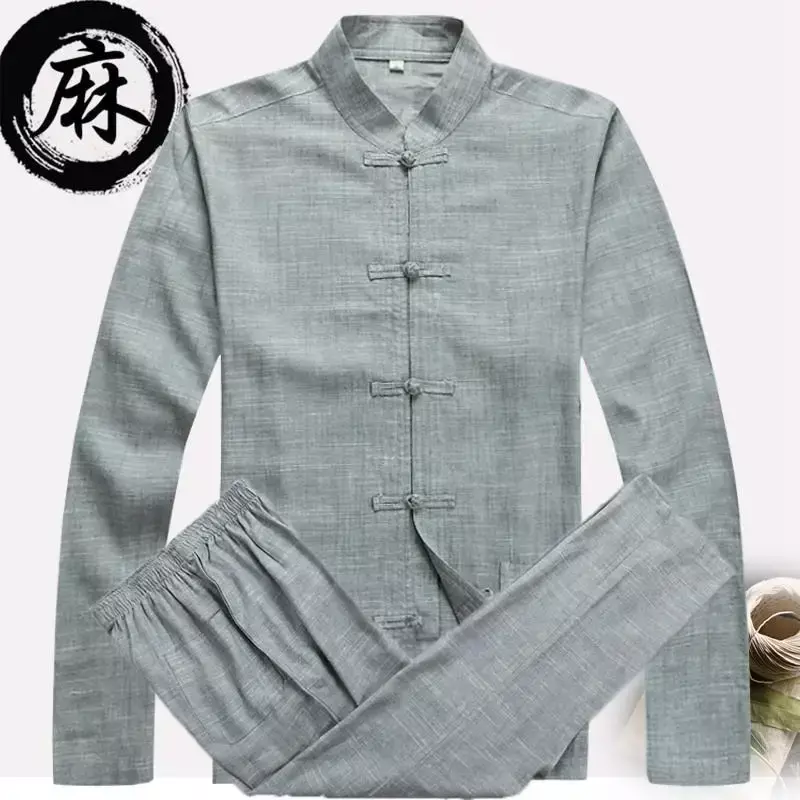 Men's Tang Suit Chinese Traditional Clothing Shirt Pants Suit Men's Kung Fu Tai Chi Chuan Bruce Lee Han Clothing Two Piece