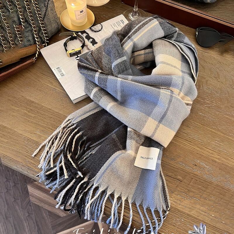 Sciarpa scozzese invernale calda nuova Pashmina scialli avvolgenti morbidi Design stampa sciarpe lunghe con nappe addensate da donna