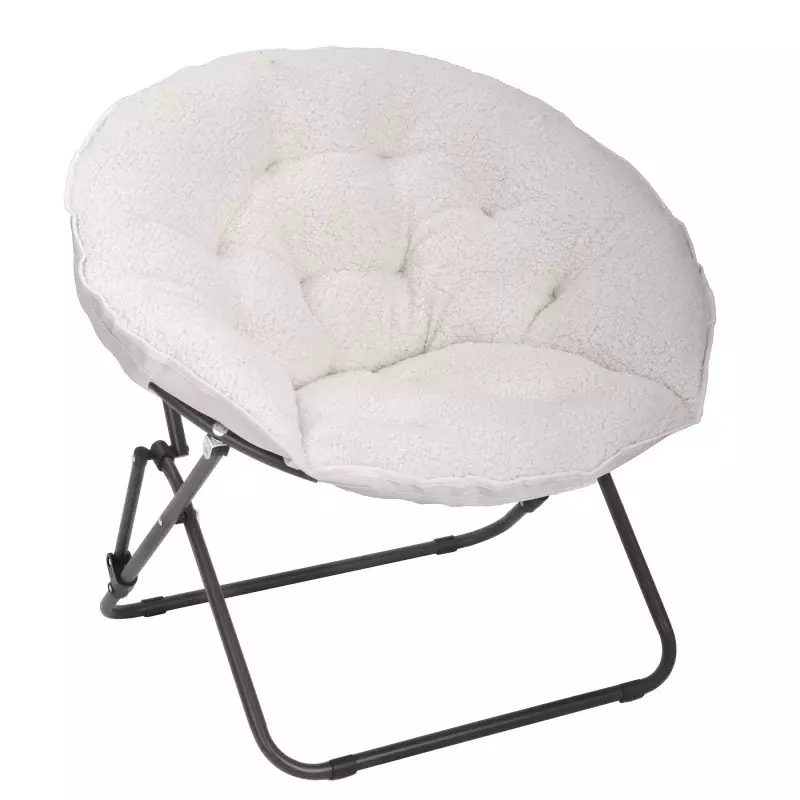 Mainstays Saucer Chair for Kids and Teens, White Faux Shearling