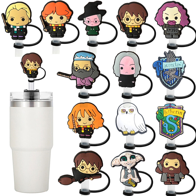 Hot Toys Harry Potter Straw Cover Cap 10MM Drink Straw Plug Reusable Splash Proof Drinking Fit Cup Straw Cap Charms Pendant