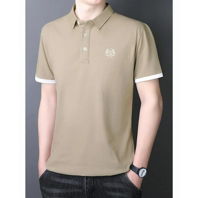 2023 Summer New Simple, Casual, Loose, Smooth, Fine, Breathable, Lazy, Casual Style Polo Neck Short Sleeve Man Clothes