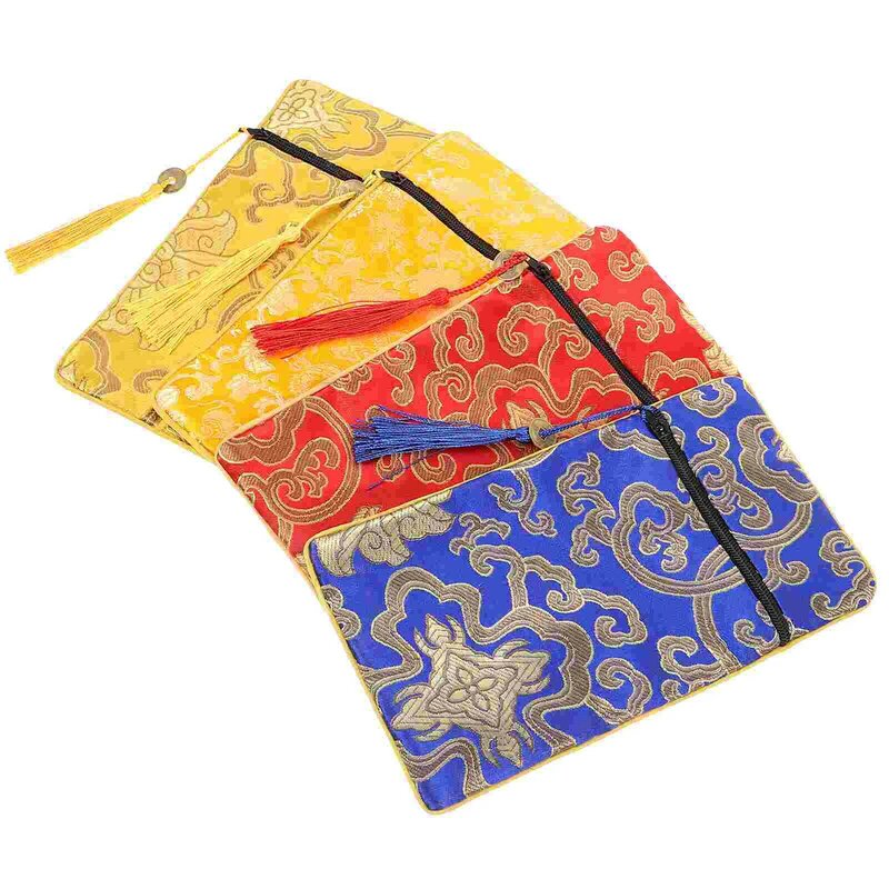 Bolsa de Sutra de tela tejida de 4 piezas, bolsas de viaje para escribir y envolver libros, brocado