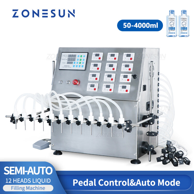 ZONESUN-máquina de Llenado de líquidos semiautomática, 12 boquillas, para zumo, leche, agua, botella, producción de cosméticos, ZS-DPYT12P