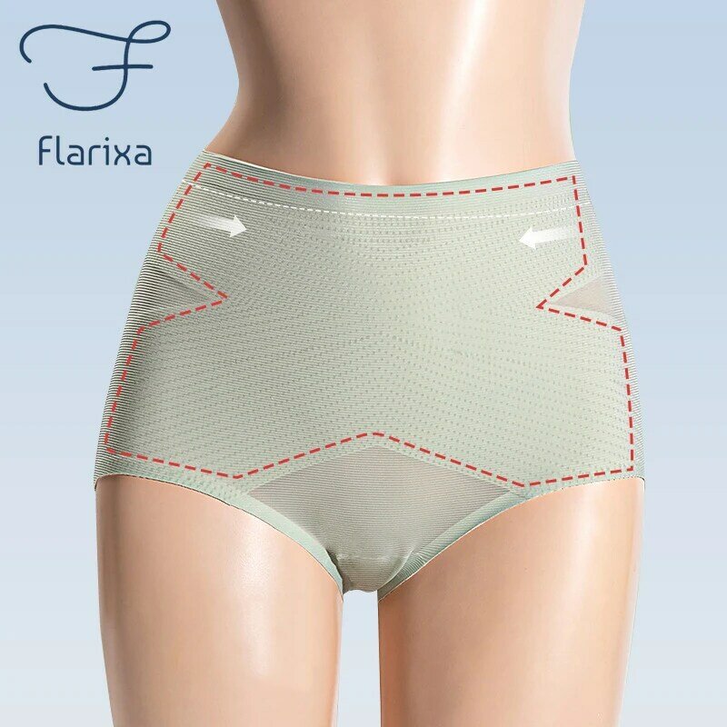 Flixa-女性用シルクのシームレスなパンティー,ハイウエスト,おなかコントロール,下着,お尻を上げるパンティー