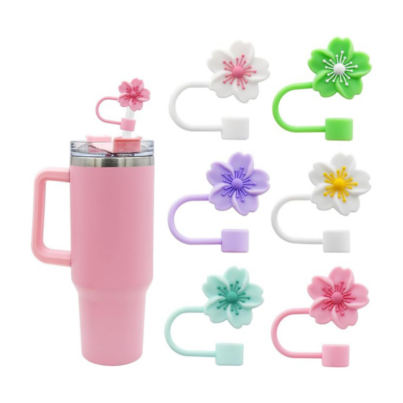 Begonia-Tapón de paja de silicona para Primavera, accesorios de rodillo para bebidas, flor creativa, reutilizable, 10mm
