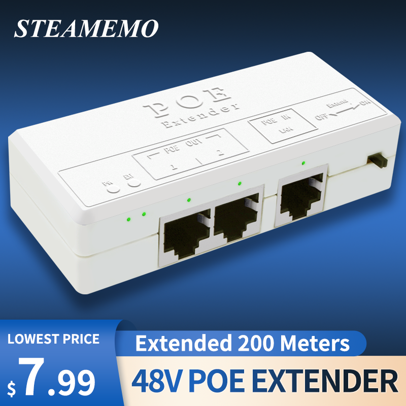 STEAMEMO 2 Port POE Extender 350 meter, 100Mbps aktif POE Repeater IEEE802.3AF/AT standar untuk kamera POE tombol POE mundur