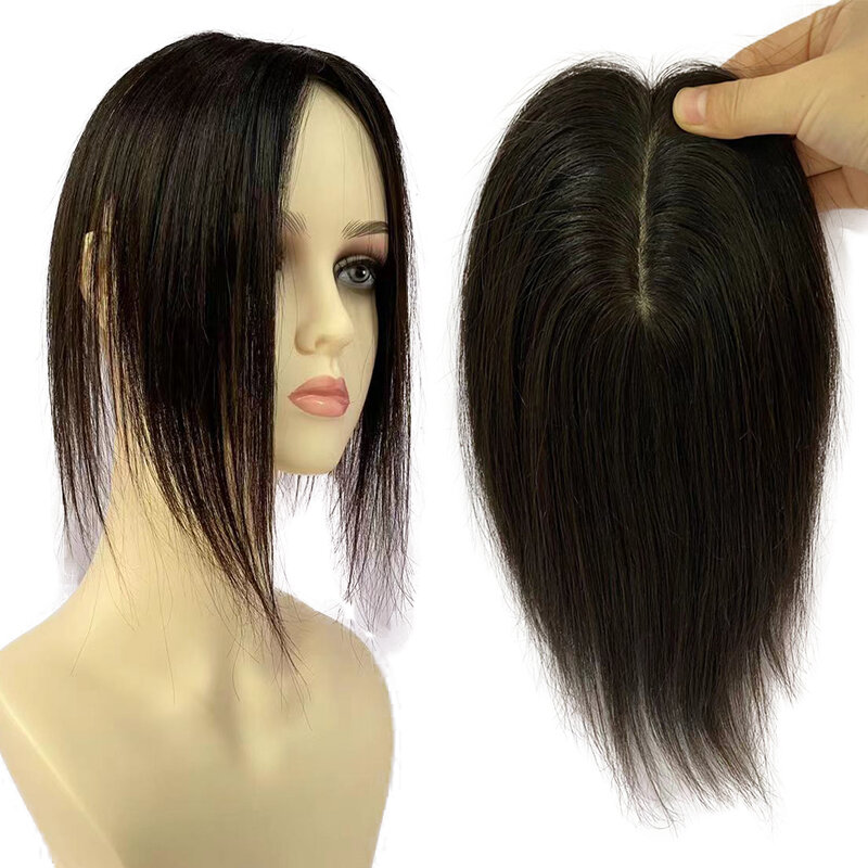 9x14cm atasan rambut dasar sutra manusia poni udara untuk wanita Virgin Eropa kulit kepala injeksi bagian atas rambut dengan klip gratis bagian