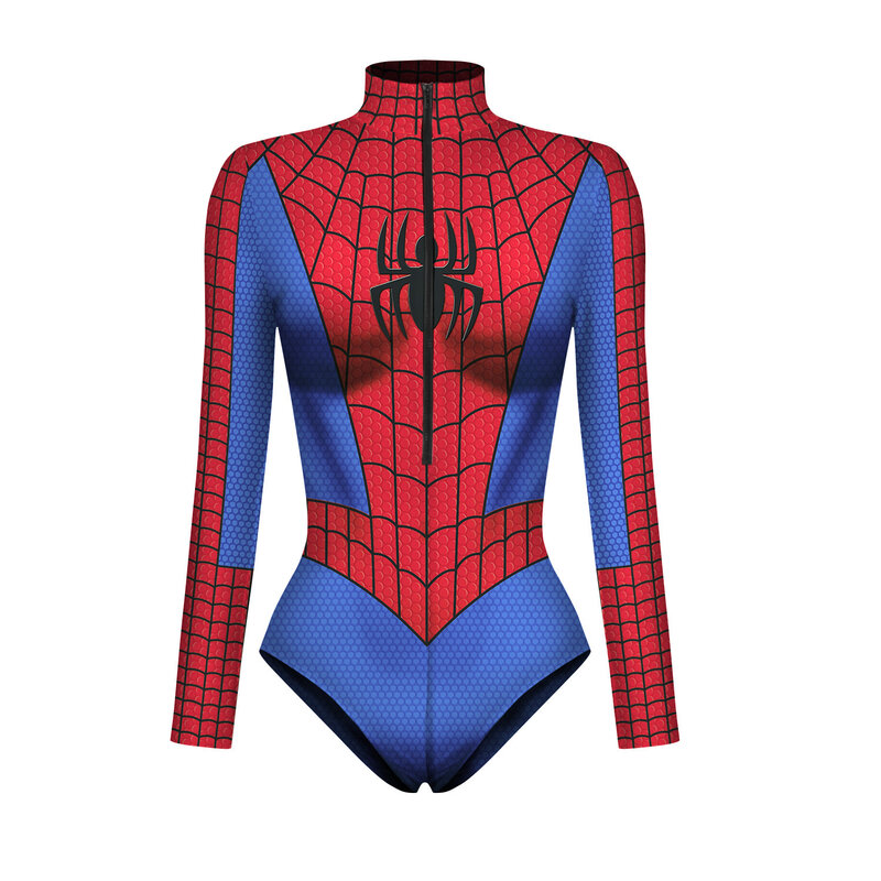 Superhero Bodysuit for Women Men Spiderman Iron Man Cosplay 3D Print Long Sleeve Swimsuit Adult Carnival Costume