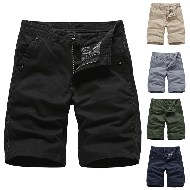 Calção de algodão puro monocromático masculino, calça casual, macacão estilo rua Harajuku, roupa de pesca ao ar livre, verão 2024