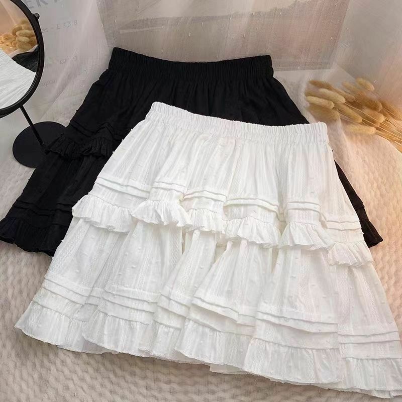 Deeptown-Mini jupes plissées à volants pour femmes, jupe courte décontractée, jupe superposée, style coréen, Sweet Girl, blanc et noir, Lolita