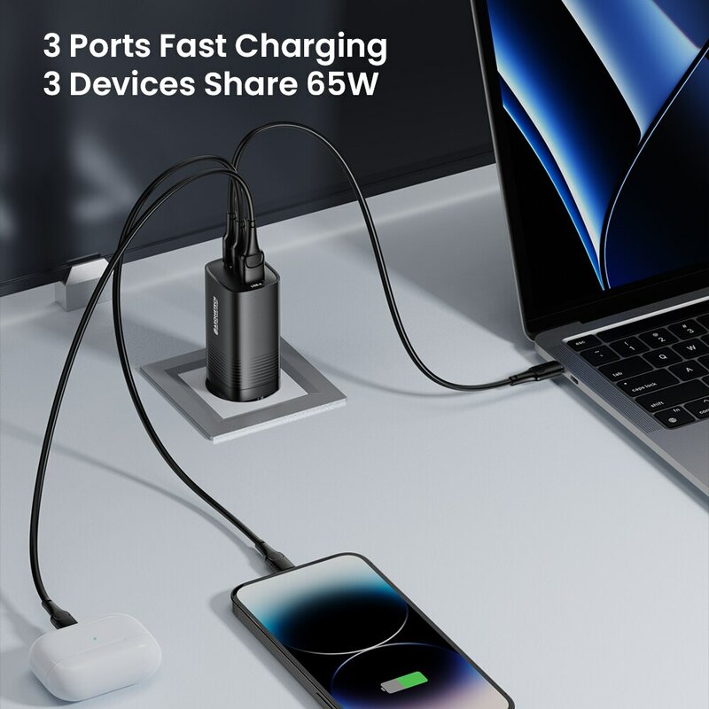 ASOMETECH GaN USB Type C Charger 65W 45W PPS PD QC4.0 Quick Charger For Macbook Laptop IPAD Tablet iPhone 14 Samsung S23 Ultra