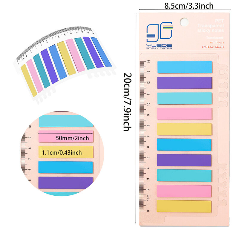 Tab indeks dengan penggaris tahan air Tab berkas bendera warna-warni catatan tempel untuk membaca catatan buku perlengkapan kantor sekolah 200 lembar