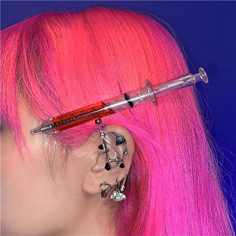 Harajuku Punk Syringe Bangs Side Clip Hair Clip Women Funny Hip Hop Cool Geometric Y2K Hairpin Hair Accessory Jewelry Gifts 2023