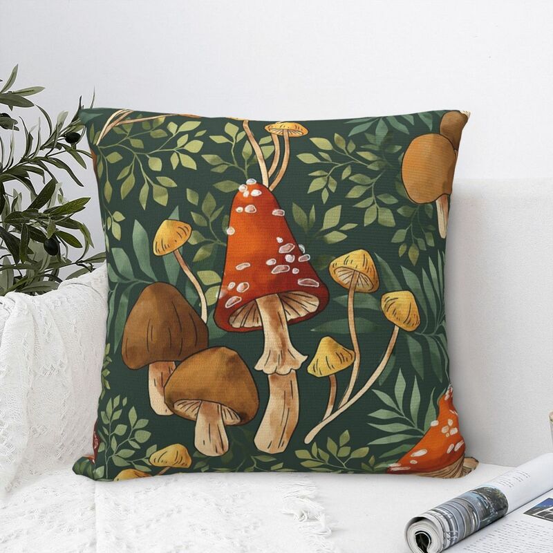 Квадратная наволочка с рисунком лесных грибов, Полиэстеровая декоративная Удобная Декоративная Подушка на молнии для дома, спальни