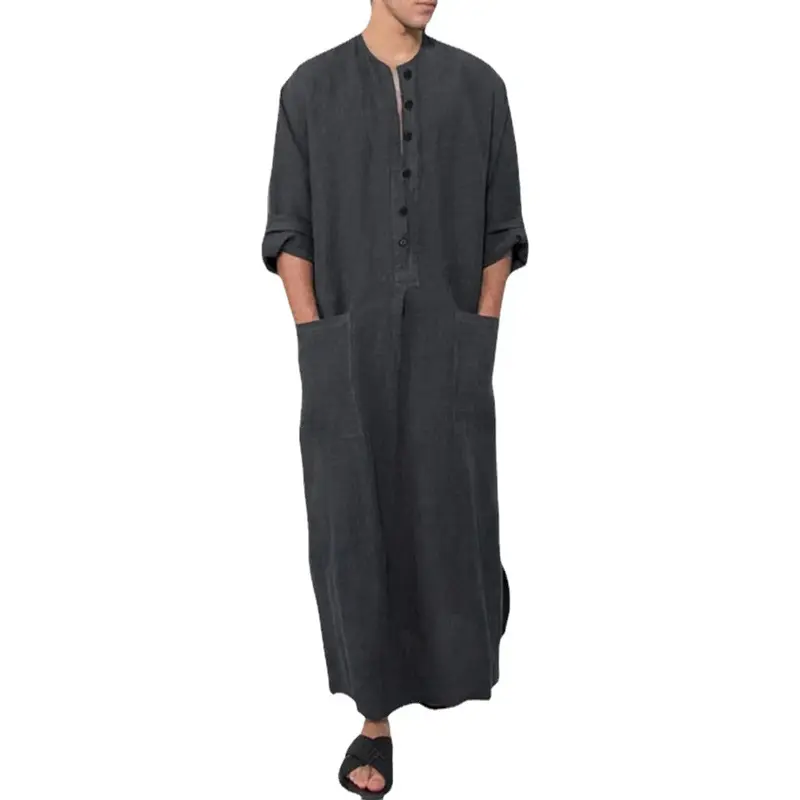 Muslim pria Jubba Thobes Arab Pakistan Kaftan Abaya jubah Islami pakaian Arab Saudi hitam blus panjang berpakaian