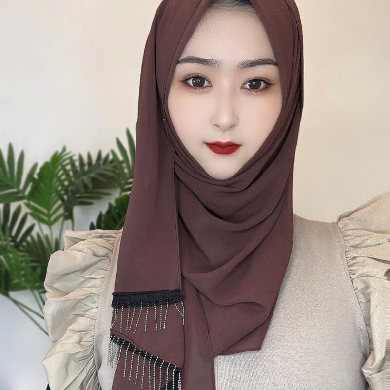 Summer Soft Tassels Chiffon Muslim Gilrs Hijab Head Wears Shayla