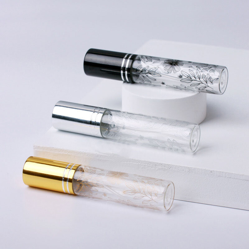 5 Stks/pak 10Ml Bladbedrukte Navulbare Parfumflesje Spuitpomp Glas Cosmetische Verstuiver Fles Lege Vloeibare Geurcontainer