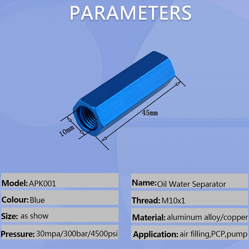 Handpomp 300bar 4500psi M10x1 Water-Olie Separator Gratis Filter Met 50Cm Druk Slang En Snelkoppelingen