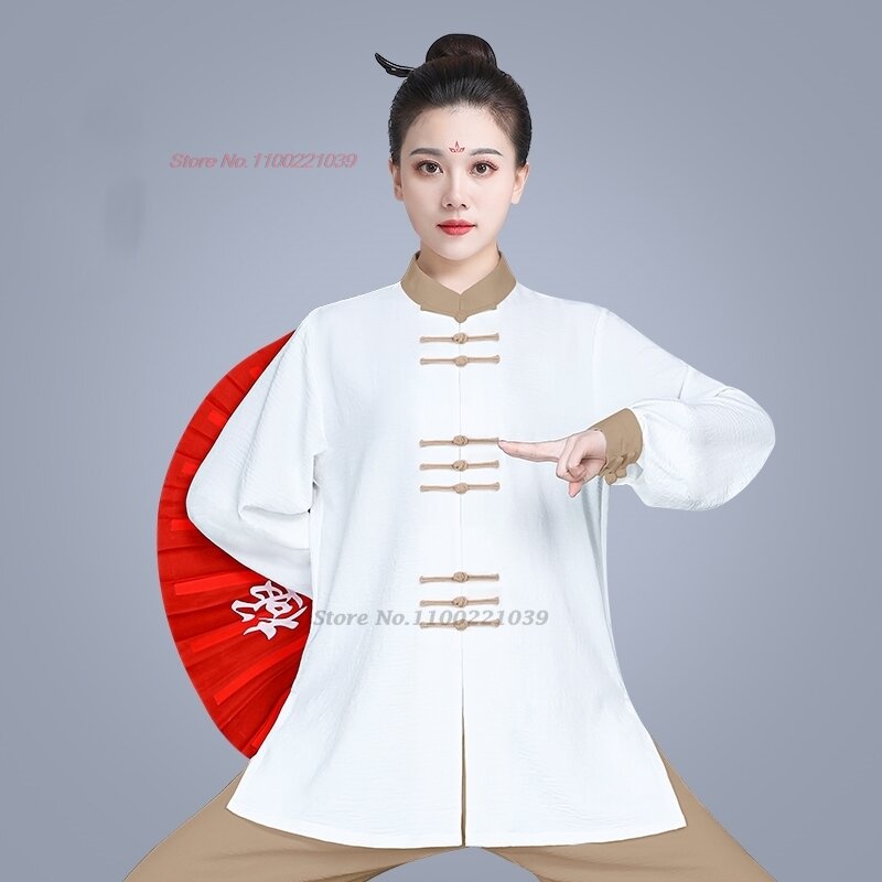 2024 tradisional tai chi kungfu latihan atasan + Celana set vintage seni bela diri wushu latihan kinerja panggung pakaian
