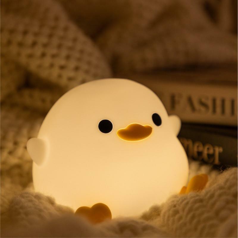 Cute Duck Night Lamp Cartoon Silicone Usb Rechargeable Sleeping Light Touch Sensor Timing Bedroom Bedside for Kid Gift Children