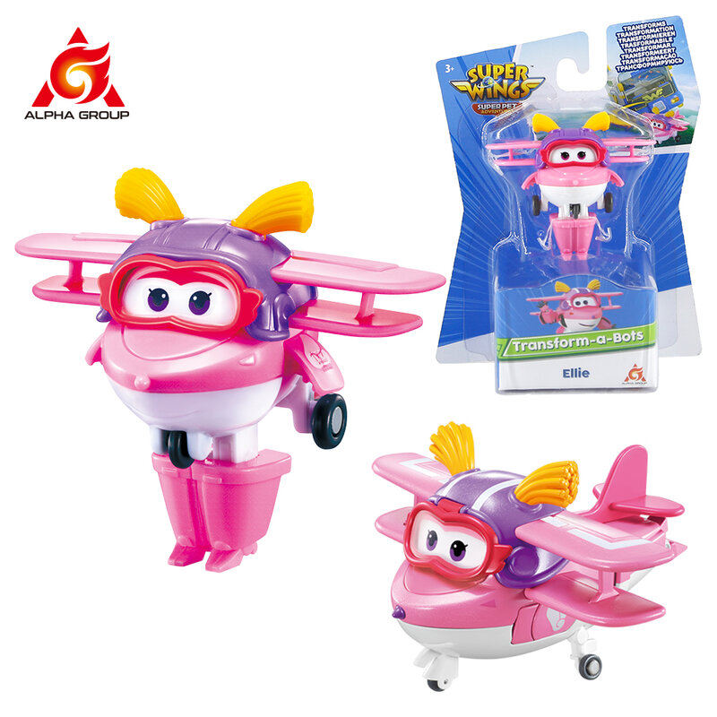 Mini robot transformant Super Wings pour enfants, figurines d'action transformant Ellie 2 amaran, avion en 3 étapes, jouets animés