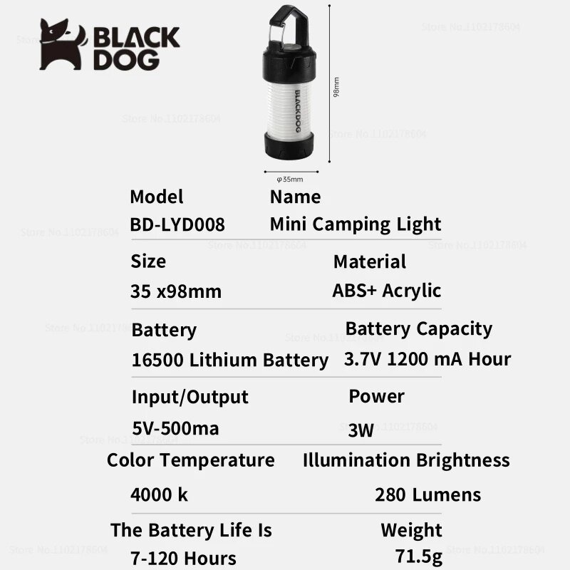 Naturehike-BLACKDOG  Mini Lanterne a sospensione Luce da campeggio Luce di illuminazione multifunzionale all'aperto leggera  Luce di tenda ricaricabile Torcia impermeabile