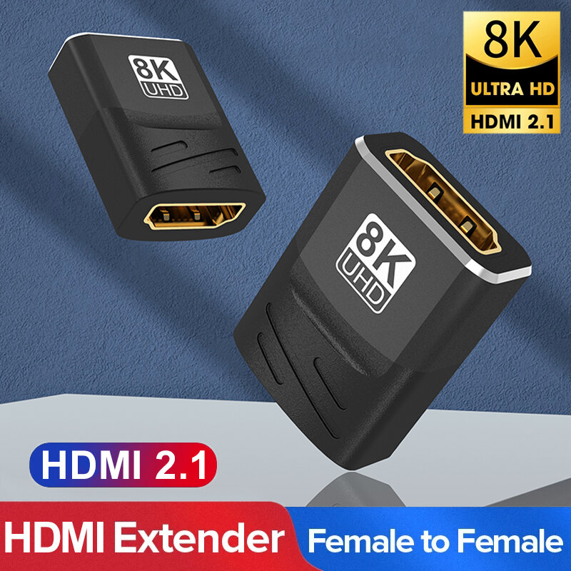 HDMI fêmea para conector fêmea, conversor de extensão de cabo, adaptador compatível com HDMI, acoplador, 8K, 60Hz, 4K, 120Hz