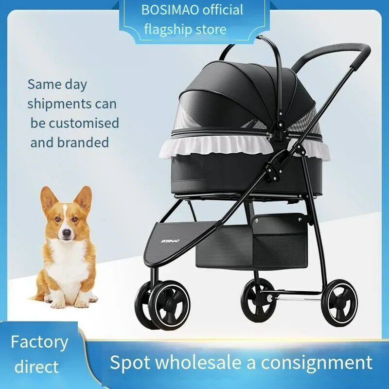 Detachable and Foldable Pet Cart, Cat and Dog Cart, Small and Lightweight, DIY Lace Decoration for Cats Bold and Thickened Frame