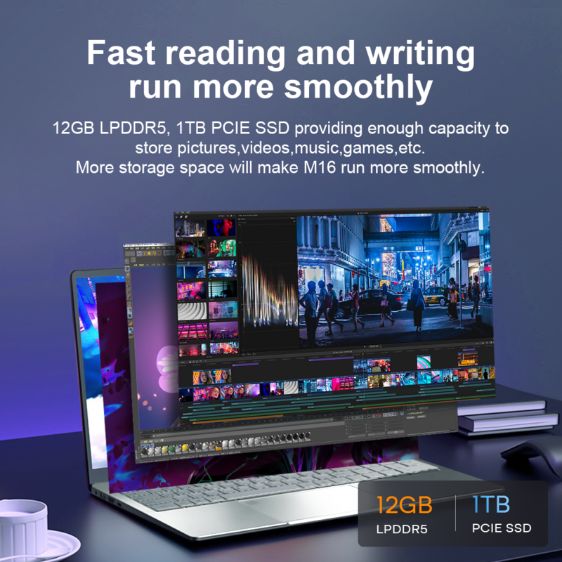 DERE-Windows 11 Ultrabook Notebook, Office Learning Computer, Intel N95, 16 ", 2.5K IPS, 12GB DDR5, 512GB SSD, M16