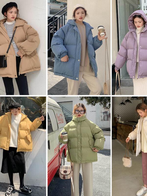 Jaqueta curta acolchoada de algodão feminino com capuz grosso, parkas soltas coreano, outwear oversize feminino, casacos de inverno femininos, novo, 2020