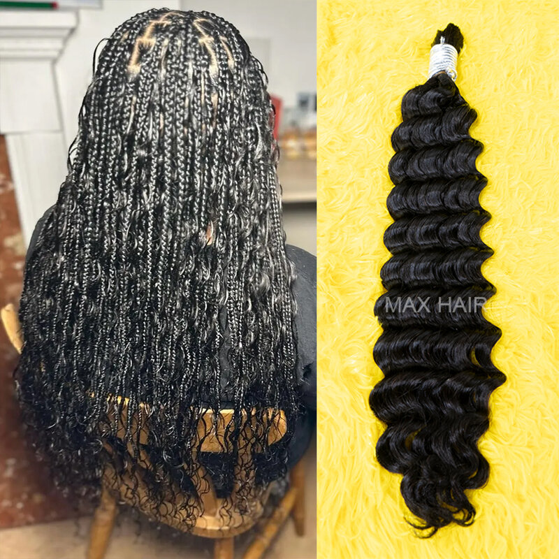 Bundles brésiliens de cheveux Remy bouclés pour tressage, vague profonde, extensions de cheveux humains, sans trame, noir naturel, en vrac