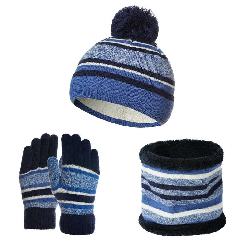 子供用ニット帽スカーフグローブ、ソフト通気性キャップ、暖かいストライプグローブ、1セット