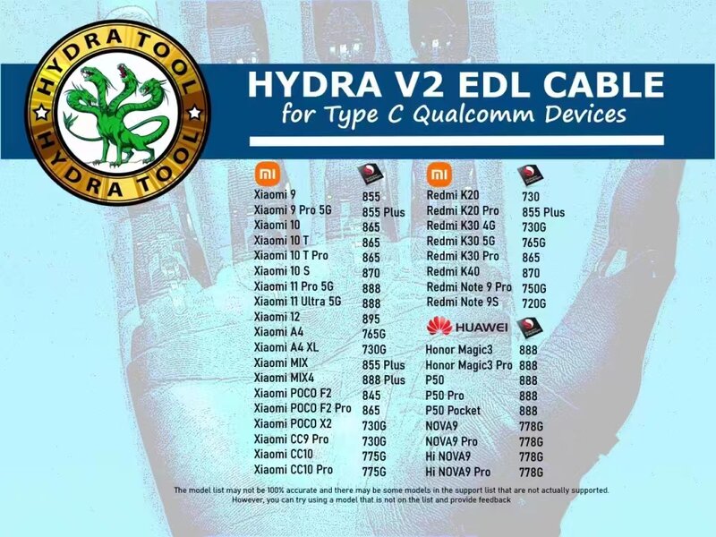 Cabo USB Tipo-C para Dongle Hydra, HYDRA V2, EDL PRO, Novo, 2024