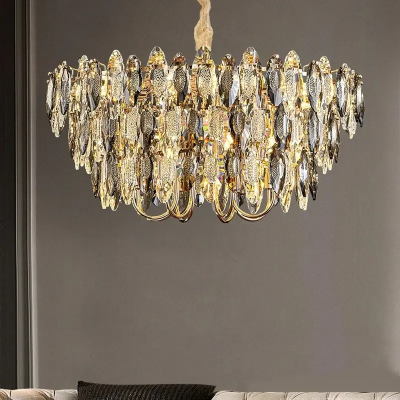 LED crystal chandelier, American style for living room, round/long, height adjustable, restaurant minimalist chandelier.