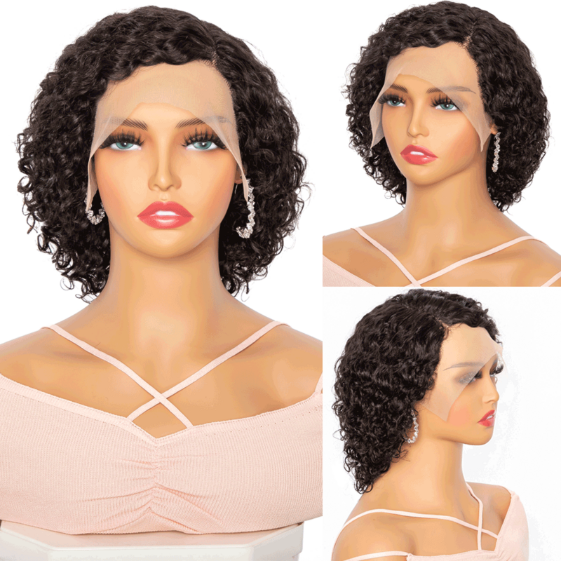  Short Bob Wig Pixie Cut Wig Curly Human Hair Wigs 13x6x1 Lace Front HD Transparent Water Wave Lace Wig Pre plucked Hairline