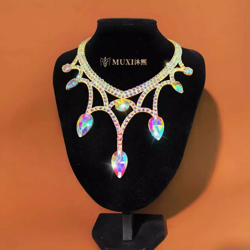 Perhiasan pertunjukan tari perut kalung berlian imitasi kristal buatan tangan aksesoris tari gipsi warna-warni