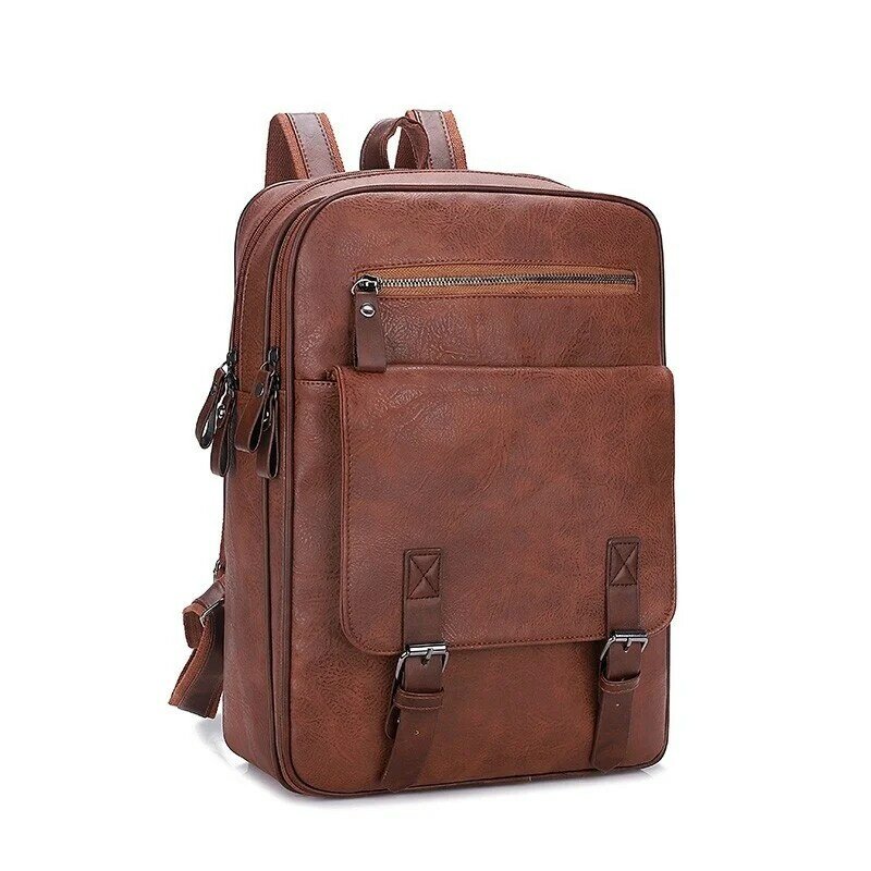 Vintage PU Leather Men Backpack Large Capacity Student School Bags For Boys Fashion Laptop Bag Man Sports Travel Backpack