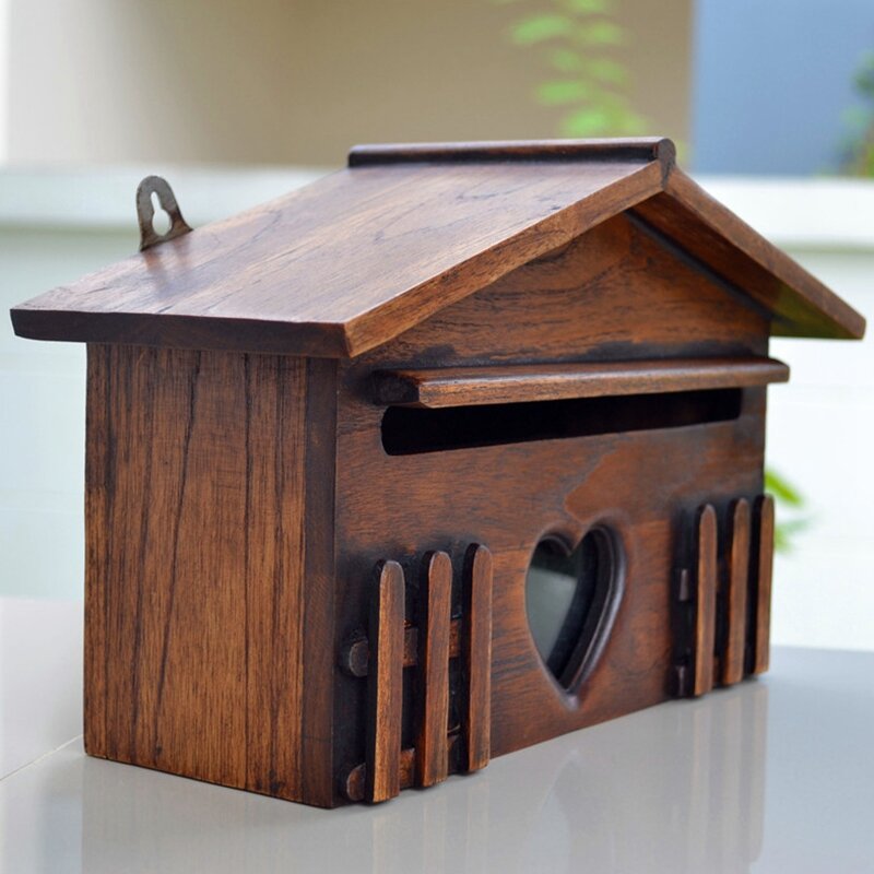 Retro Wooden Post Box Exquisite Mailbox Outdoor Rainproof Suggestion Box Creative Letter Box For Home Office Supplies