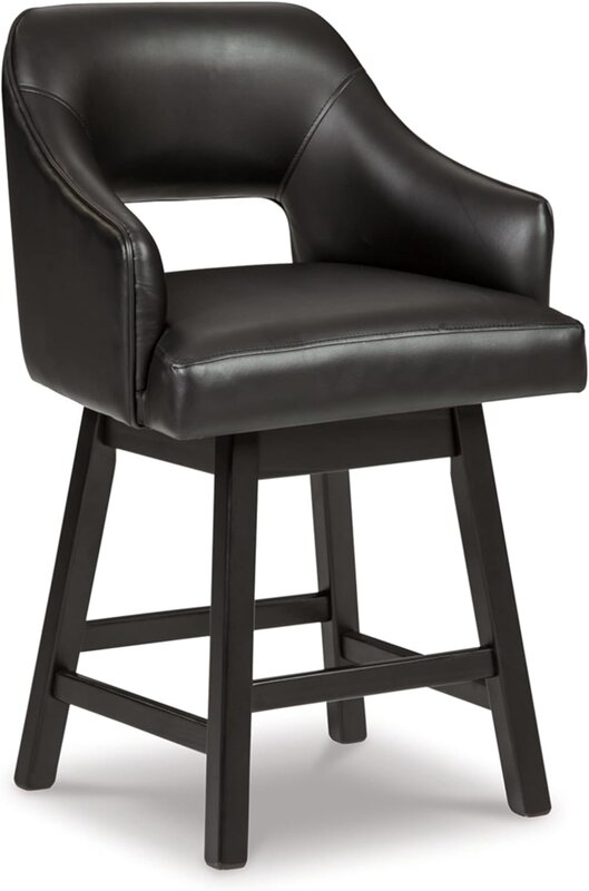 Ashley-モダンな布張りの高さのバースツール、ashleyによる署名デザイン、椅子の回転、カウンターの高さ、2個セット、黒とダークブラウン、25インチ
